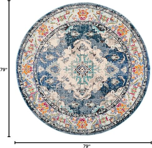 سجادة منطقة SAFAVIEH Monaco Collection - 6'7 مستديرة، أزرق داكن وأزرق فاتح، تصميم بوهو شيك ميدالية متعثرة، لا يتساقط ويسهل العناية بها، مثالية للمناطق ذات حركة المرور العالية في غرفة المعيشة وغرفة النوم (MNC243N) in Saudi Arabia