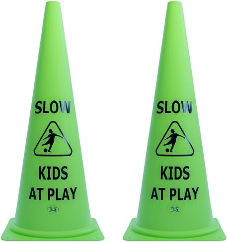 Vibrant Green 'Kids at Play' Safety Cone - 4ct, 15in Tall Durable & Fun Child Safety Solution for Driveways, Streets, Schools, and Parks in Saudi Arabia