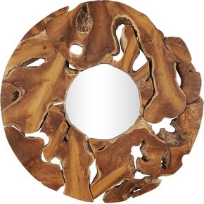 Deco 79 Teak Wood Room Wall Mirror Live Edge Entryway Mirror, Wall Mounted Mirror 32" x 2" x 32", Brown