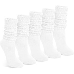 Justay 5 Pairs Slouch Socks Knit Slouchy Cotton Tube Socks Cute Knee High Boot Socks Long Scrunch Socks for Woman Gifts