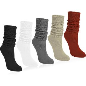 Justay 5 Pairs Slouchy Socks for Women - Knit Cotton Tube Cute Knee High Boot Long Scrunch Slouch Socks Gifts in Kuwait