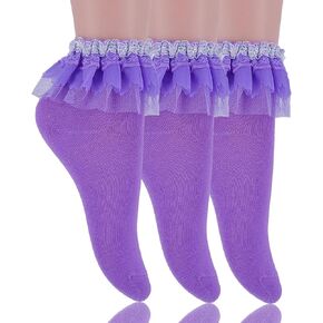 Women Ruffle Socks, Lolita Ankle Socks Cup Lace Socks 3 Pairs