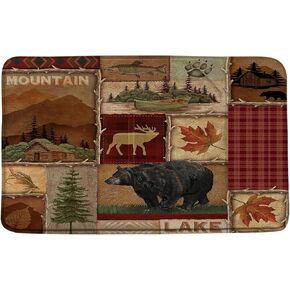 Cabin Bath Rugs Rustic Bear Bathroom Mat Moose Lodge Lake Mountain Forest Wildlife Fishing Country Hunting Bathroom Mat Bathroom Kitchen Decor