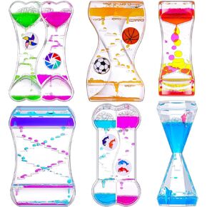 Silipull 6 Pack Liquid Motion Bubbler Liquid Timer Bubble Timer Sensory Toys Colorful Oil Hourglass Fidget Toy Sensory Bottles Calming Toys Handheld Water Game for Boys Girls Autism ADHD Adults