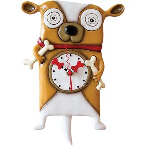 Allen Designs Enesco Roofus The Dog Holding Bones Sculpted Pendulum Wall Clock, 12 Inch, Multicolor