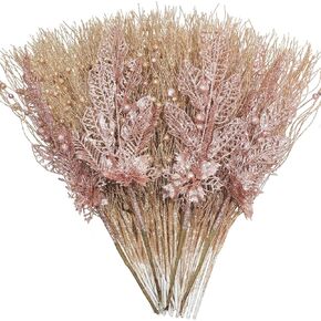 36 Pcs Christmas Tree Picks 17'' Sprays Artificial Flower Glitter Berry Stem Ornaments Decorative Branches Twigs Sprigs Sticks for Xms Tree Vase DIY Wreath Crafts Fireplace (Champagne)