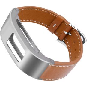DuiGong Compatible with Garmin Vivofit 3 Bands Replacement, Leather Strap with Silver Stainless Steel Hardware (Black)