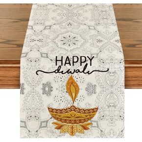 Artoid Mode Happy Diwali Table Runner, Festival of Light Marigold Holiday Kitchen Dining Table Decoration for Home Party Decor 13x72 Inch