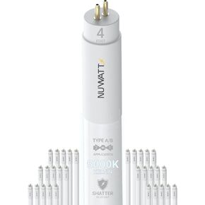 NUWATT 30 حزمة، 4FT T5 LED أضواء أنبوبية من النوع A+B، مصابيح LED T5 هجينة 5000K ضوء النهار، سطوع عالي 3200LM 24W، التوصيل والتشغيل أو تجاوز الصابورة، طاقة مزدوجة الأطراف، استبدال T5 للفلورسنت، UL، G5