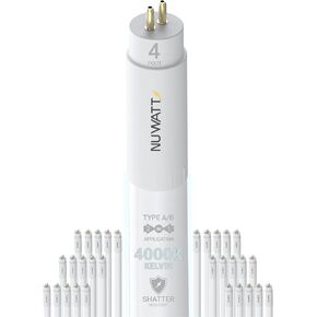 NUWATT 30 Pack, 4FT T5 LED Tube Lights Type A+B, Hybrid T5 LED Bulbs 5000K Daylight, High Brightness 3200LM 24W, Plug & Play or Ballast Bypass, Dual Ended Power, T5 Replacement for Fluorescent, UL, G5