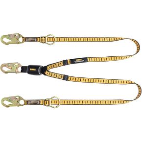 DEWALT 6 Ft. Lanyard, Twin, External Absorber, Tie-Back to D-Ring, Adjustable, Aluminum Snap Hook on D-Ring End and Aluminum Rebar Hooks on Anchor Ends