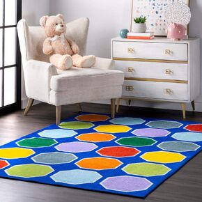 nuLOOM Kecia Octagons Printed Area Rug, 7x9, Blue