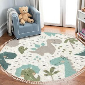 Round Rugs Dinosaur Baby boy Childish Sweet Dino with Palm and Cactus Boho Area Rug Linen and Cotton Carpet Meditation Rug Washable Hallway Runner Mat Accent Rug for Bedroom Bathroom 6ft in Kuwait