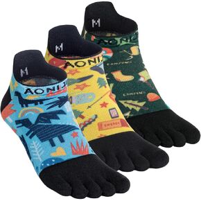 AONIJIE Toe Socks for Men Women Athletic Running Five Finger Socks 3 Pairs Ankle Colorful Funny Novelty Socks