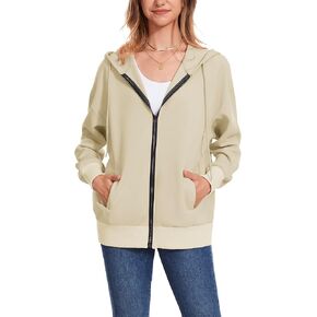 Women Long Sleeve Lightweight Zip Up Sweatshirts Y2K Oversized Hoodies Jackets With Pockets