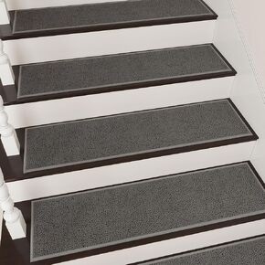 Stair Treads Non Slip 1 PC 8" X 30" Carpet Stair Treads for Wooden Steps Indoor Residue Free Rubber Stair Runners for Kids Elders and Dogs Dark Grey