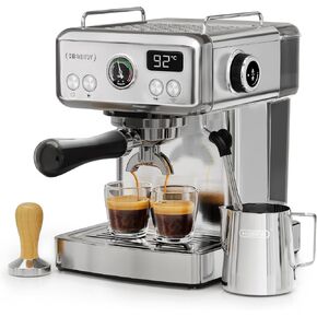 HiBREW Programmable Espresso Machine, H10A, 20-Bar Extraction Pressure, Brushed Stainless Steel, Adjustable Temperature and Cup Volume, 1.8L Removable Water Tank, Steam Wand for Milk Frother