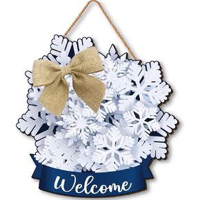 Winter Welcome Door Sign Hanging Door Decor Winter Wooden Sign Winter Door Decorations Snowflake Door Hanger for Outdoor Farmhouse Porch Front Door (Winter Snowflake)