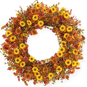 22 Inches Fall Wreaths for Front Door Autumn Wreath Harvest Wreath with Pumpkins Eucalyptus Chinese Lantern Flowers for Thanksgiving Home Wall Windows Indoors Outdoor Decor