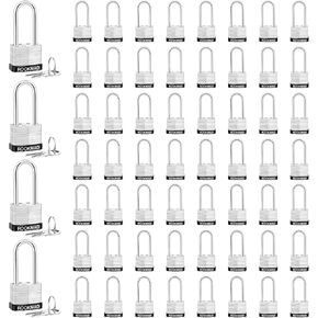 Keyed Padlocks, Laminated Steel Padlock, Keyed Alike Locks with Same Keys, Long Shackle, PE Plastic Hoop, The Lead Content of This Pad Lock complies with CA65, 5 Pack