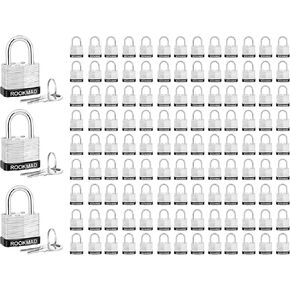 Keyed Padlocks, Laminated Steel Padlock, Keyed Alike Locks with Same Keys, Long Shackle, PE Plastic Hoop, The Lead Content of This Pad Lock complies with CA65, 5 Pack