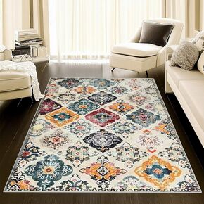 2'x3' Washable Indoor Entry Rug,Accent Door Mat Machine Soft Small Area Rug,Non-Slip Non-Shedding Faux Wool Vintage Design Boho Low Pile Throw Rugs