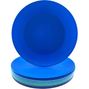 10 inch Plastic Dinner Plates Reusable, Unbreakable Salad Plates set of 12, BPA Free Dishwasher & Microwave Safe Party Plates for Kids Kitchen Camper Outdoor (Bright)