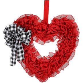 Gadpiparty Valentines Day Wreath Burlap Heart Shaped Wreath with Buffalo Plaid Bows Door Hanging Wreath Heart Garland for Front Door Valentines Day Party Supplies Decorations in Kuwait