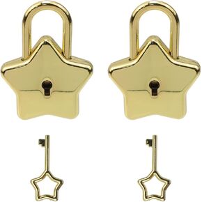 Oedema Star Shape Padlock Gold Mini Padlock with Key Zinc Alloy Small Lock for Diary, Jewelry Box, Drawer, Pack of 2