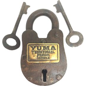 قفل من الحديد الزهر لسجن يوما الإقليمي أريزونا - لمسة نهائية صدئة عتيقة مع علامة نحاسية - قفل عمل الغرب القديم مع مفاتيح in Kuwait