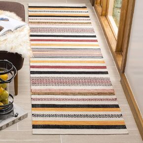 SAFAVIEH Montauk Collection Runner Rug - 2'6" x 6', Red & Multi, Handmade Flat Weave Stripe Cotton, Ideal for High Traffic Areas in Living Room, Bedroom (MTK211A)