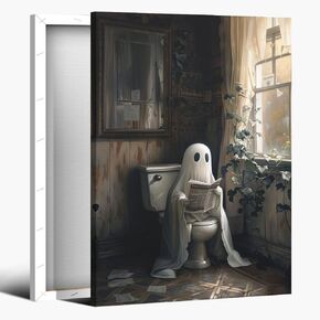 Sufeasdf Vintage Halloween Wall Art Print Library Ghost Reading Print Poster Spooky Halloween Pictures Dark Academia Gothic Canvas Wall Art For Living Room Home Decor Unframed8x12inch