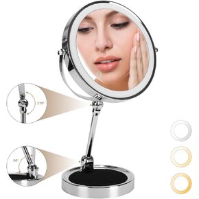 1X/10X Folding Lighted Magnifying Makeup Mirror, 1500mAh Rechargeable Vanity Mirror, Adjustable Double Sided Mirror, 8 inch