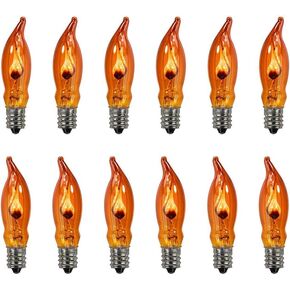 12 Pack Flicker Flame Light Bulb, C18 Orange Flame Shaped Bulb, Flame Flickering Lights for Halloween Party Christmas Decor, 1 W 120 V/ E12 Base Flame Candelabra Light Bulbs