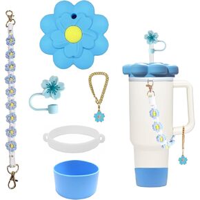5Pcs Cup Accessories for Stanley Cup 40oz Tumbler with Handle, Including 1Pcs Water Bottle Handle Strap, Decorative Dustproof Scratch Cover Lid,Silicone Straw Topper Cap, Boot, Stanley Charms