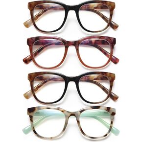 EYEURL 4 Pack Oversized Reading Glasses for Women Round Blue Light Blocking Reading Glasses With Spring Hinges