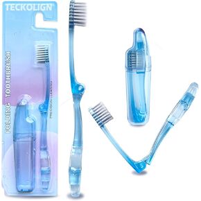 Folding Toothbrush, Folding Travel Toothbrush Foldable Toothbrush with Case Travel Size Individually Wrapped for Travel Camping School, Medium Soft Bristle (1Pc) Blue Portable Toothbrush