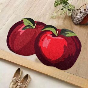 ABREEZE Cute Fruit Rugs Apple Shape Area Rug Christmas Mat Cute Rug for Kids Non-Slip Rug Washable Rug Soft Rug for Living Room Bedroom Nursery Kitchen,Red