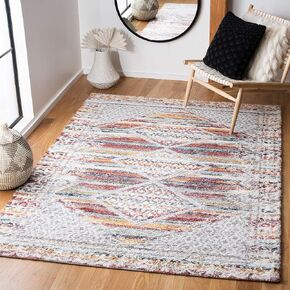 SAFAVIEH Calista Shag Collection 5'5" x 7'7" Ivory / Rust CAL136A Moroccan Boho Non-Shedding Living Room Bedroom Dining Room Entryway Plush 1-inch Thick Area Rug