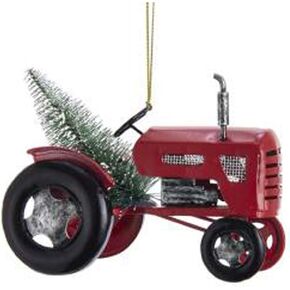 Kurt Adler Vintage Red Tractor 3 inch Metal Decorative Hanging Ornament, Christmas