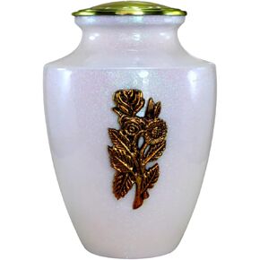 eSplanade Metal Cremation Urn Memorial Jar Pot Container | Full Size Urn for Funeral Ashes Burial | Maple Leaf Print | White-Red - 10" Inches