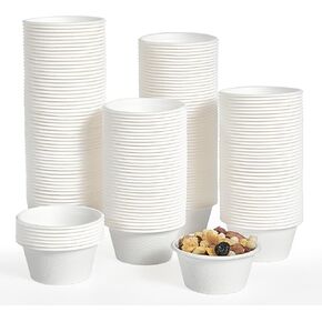ECOLipak 200 Pack 2 oz Compostable Portion Cups, 100% Biodegradable Souffle Cups, Disposable Paper Cups for Condiment Samples