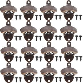 16PCS Wall Mounted Bottle Opener Vintage Beer Opener with Mounting Screws Set for Beer Cap Coke Bottle Wine Soda Open and Kitchen Cafe Bars(Red Bronze)