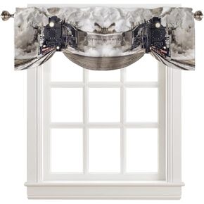 T&H XHome Tie Up Valances for Kitchen Windows, Old Steam Train Curtain Valance Window Topper for Living Room, Adjustable Balloon Drape Valance, Light Filtering Rod Pocket Small Window Valance, 60x18