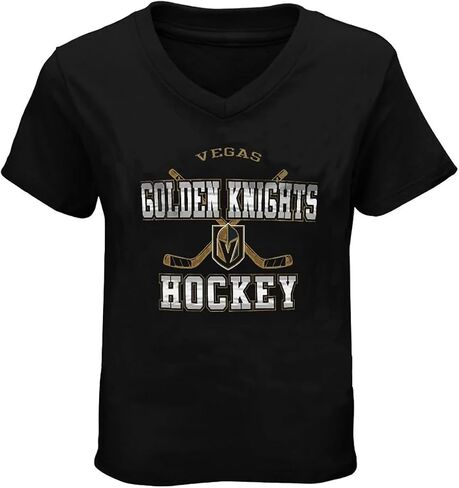 تي شيرت Outerstuff Vegas Golden Knights Juniors للفتيات 4-16 بشعار الفريق ورقبة على شكل حرف V in Saudi Arabia