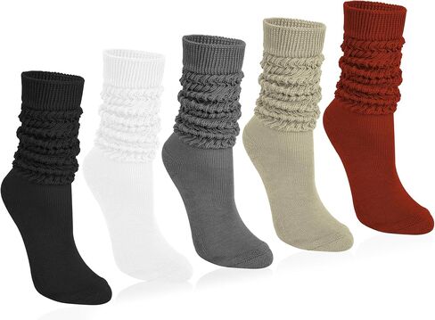 Justay 5 Pairs Slouchy Socks for Women - Knit Cotton Tube Cute Knee High Boot Long Scrunch Slouch Socks Gifts in Kuwait
