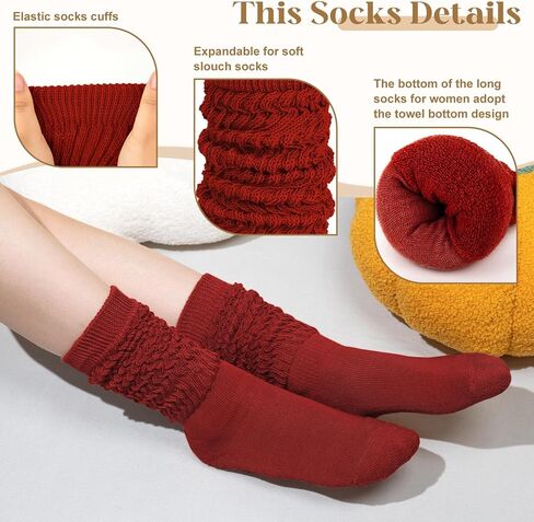 Justay 5 Pairs Slouchy Socks for Women - Knit Cotton Tube Cute Knee High Boot Long Scrunch Slouch Socks Gifts in Kuwait