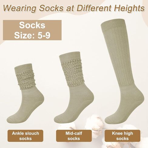 Justay 5 Pairs Slouchy Socks for Women - Knit Cotton Tube Cute Knee High Boot Long Scrunch Slouch Socks Gifts in Kuwait