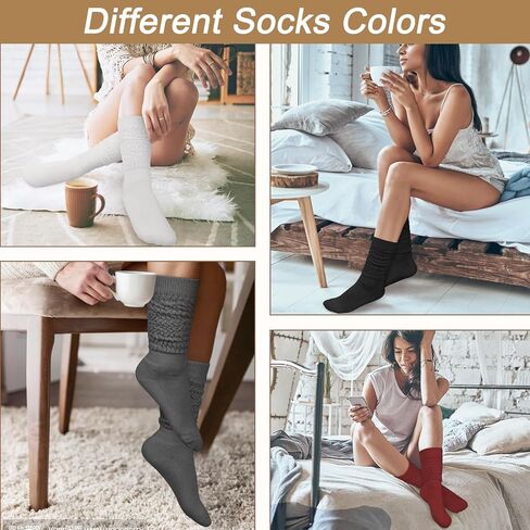 Justay 5 Pairs Slouchy Socks for Women - Knit Cotton Tube Cute Knee High Boot Long Scrunch Slouch Socks Gifts in Kuwait