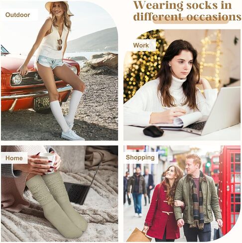 Justay 5 Pairs Slouchy Socks for Women - Knit Cotton Tube Cute Knee High Boot Long Scrunch Slouch Socks Gifts in Kuwait